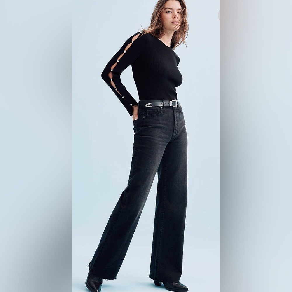 LOFT Classic Black Wide Leg Jeans High Rise Size 32